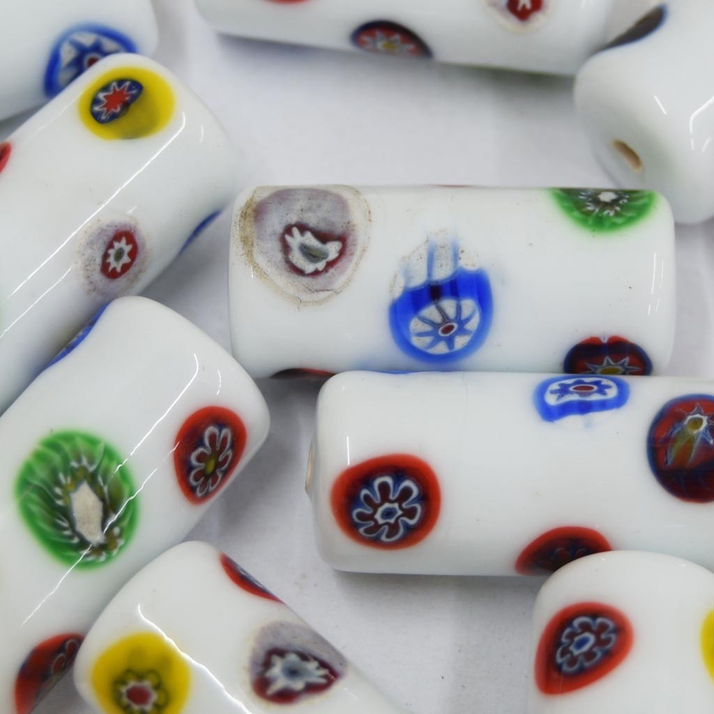 Murano Italiano Decorado Millefiori Branco 30/11 mm 710202