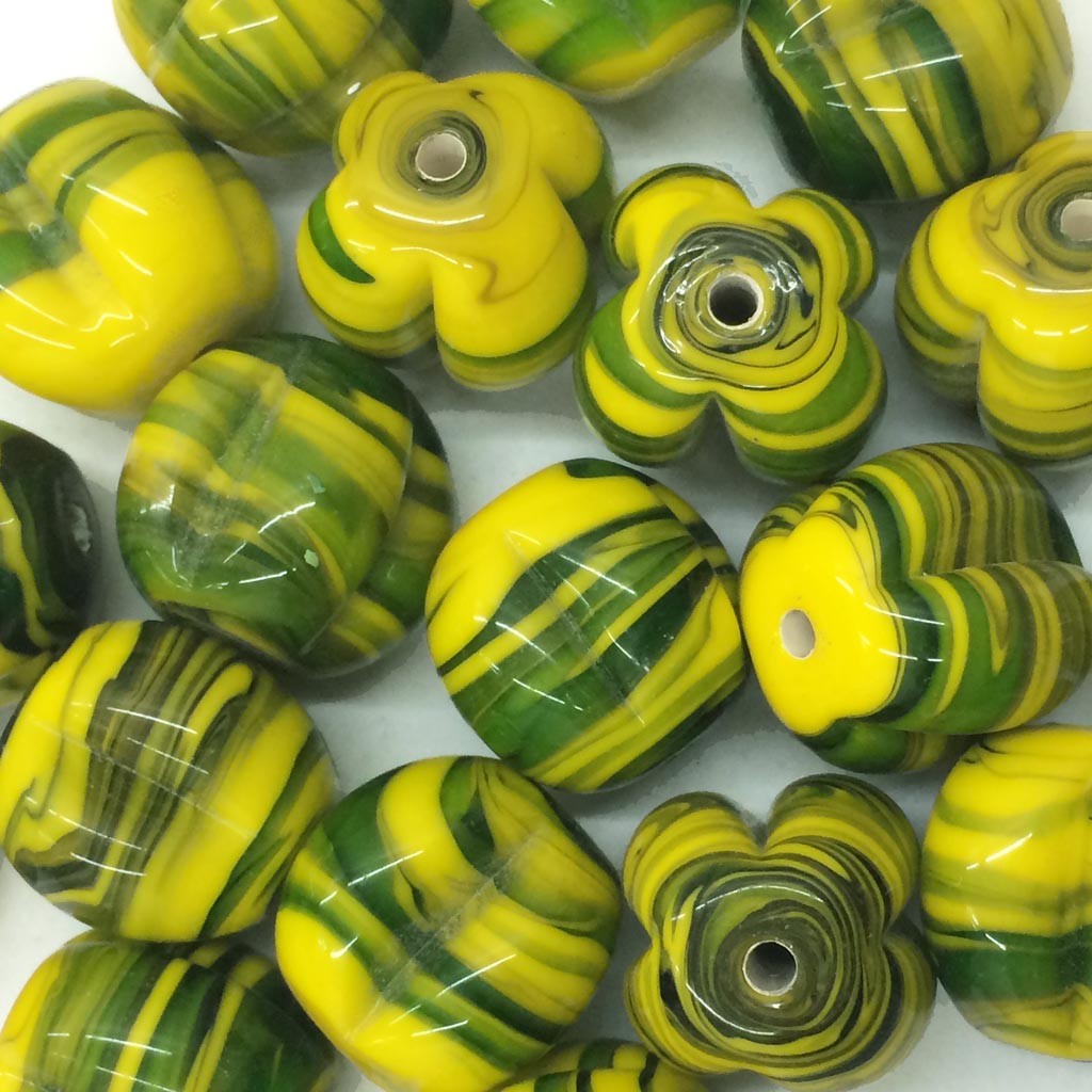 Murano Italiano Decorado Pitanga Rajado amarelo/verde 18/19 mm 710203