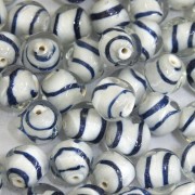 Murano Italiano Decorado Branco Filetado Azul 12 mm 709199